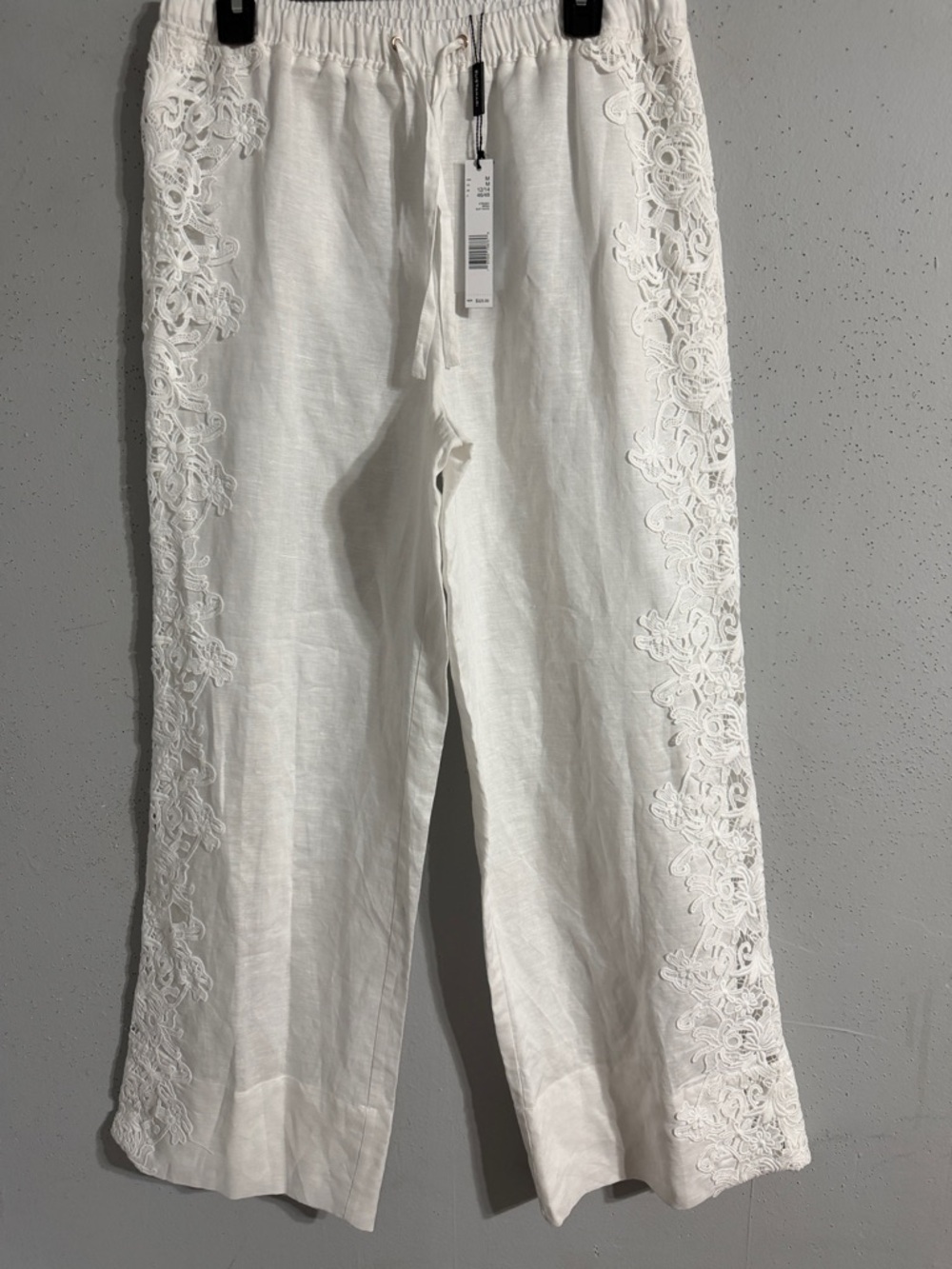 NWT Elie Tahari Wide Legged Drawstring Pants with Side Lace Trim